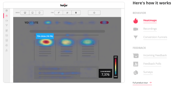 Hotjar-heatmap-interface