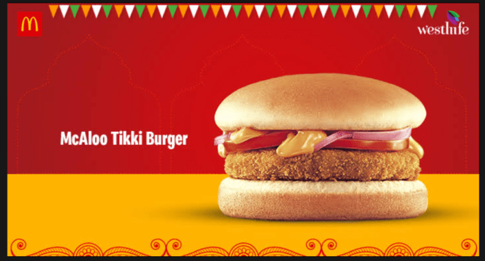 Extrait d'une publicité Mac Donald's reprise sur Twitter pour promouvoir le MacAloo Tikki Burger en Inde.