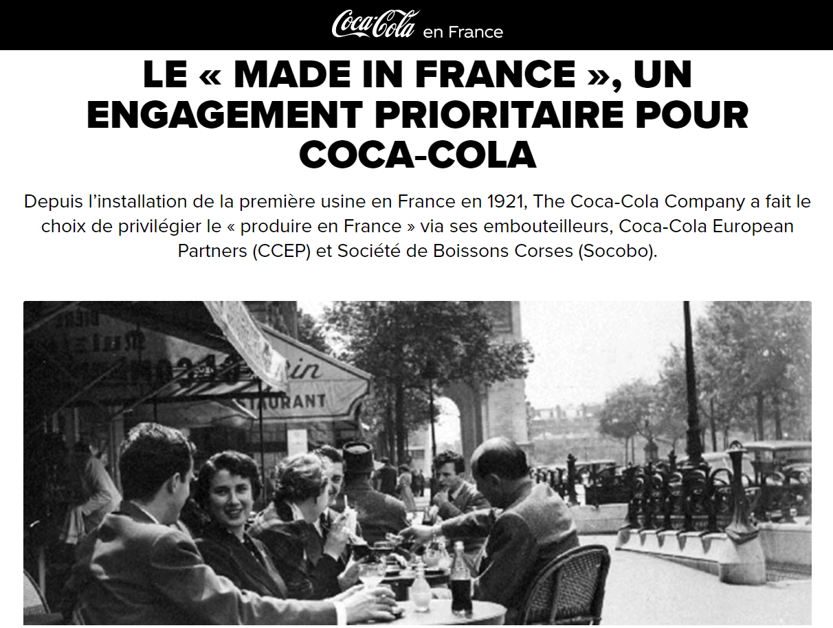 Extrait du site Coca-Cola France sur l'importance du Made in France